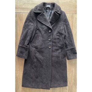 Akris Punto Angora Wool Blend Trench Coat Womens 10 Brown Tweed Jacket *flaws*